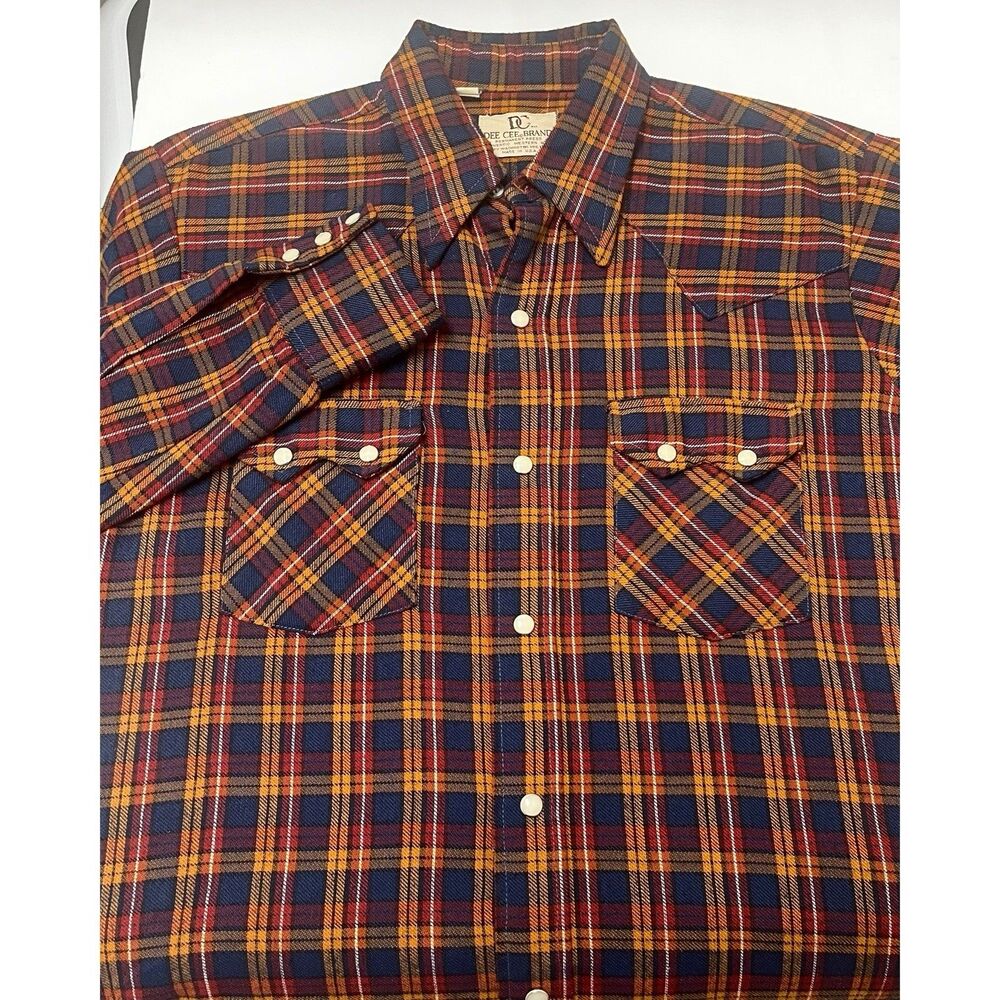 Dee Cee Western Brown Plaid Flannel Pearl Snap Long Sleeve Shirt Size 15.5-34